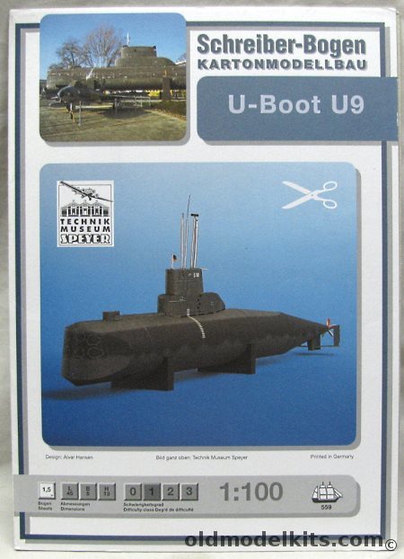Schreiber-Bogen 1/100 U-9 S188 Submarine (Type 205), 559 plastic model kit